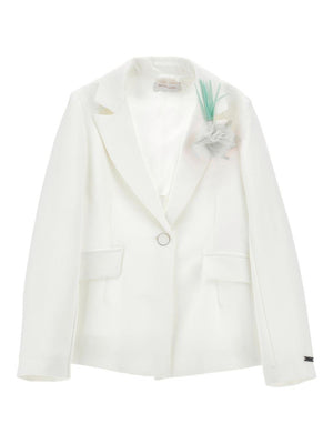 Monnalisa white blazer for girls with flower applique