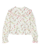 Blusa a fiori per bambina Philosophy Di Lorenzo Serafini Kids bianco con scollo a goccia - Rubino Kids