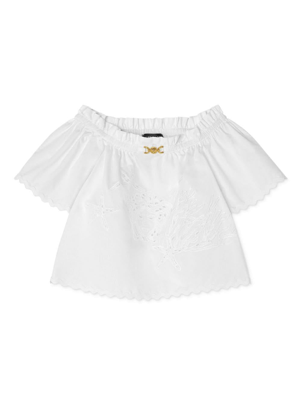 Blusa Medusa '95 in sangallo per bambina Versace Kids bianco con dettagli color oro - Rubino Kids