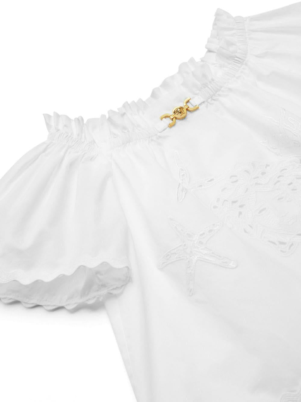 Blusa Medusa '95 in sangallo per bambina Versace Kids bianco con dettagli color oro - Rubino Kids