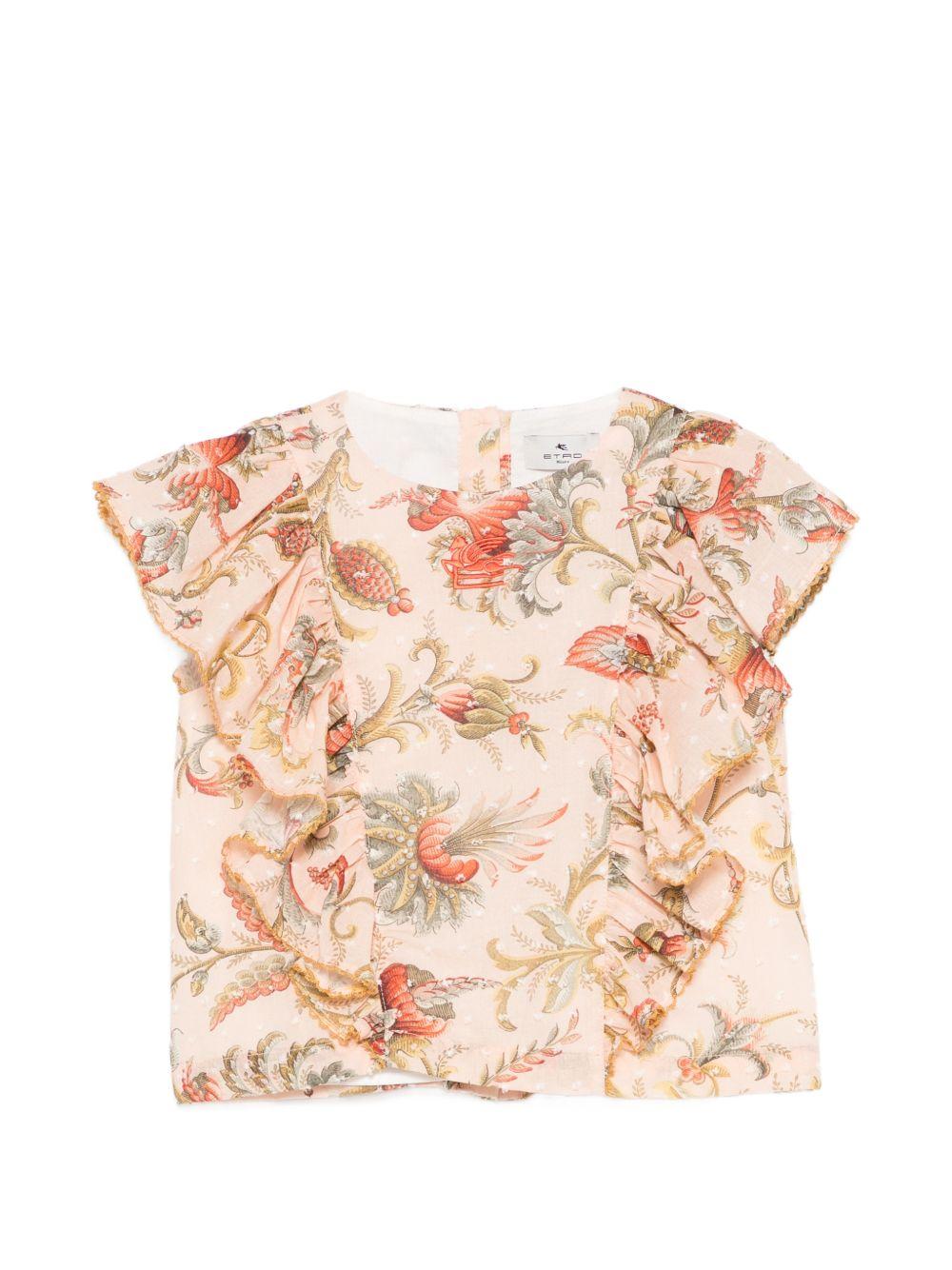 Blusa per bambina Etro Kids arancione chiaro con stampa a fiori - Rubino Kids