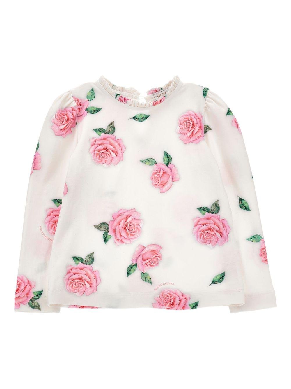 Blusa per bambina Monnalisa bianca con ricamo a fiori - Rubino Kids
