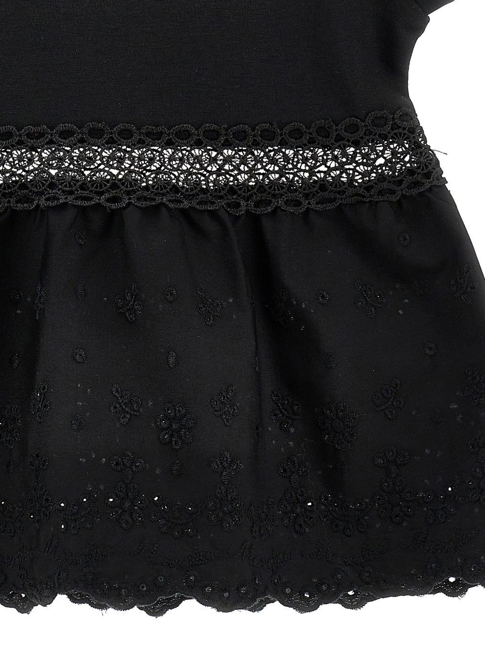 Blusa per bambina Monnalisa nera con finitura in pizzo - Rubino Kids