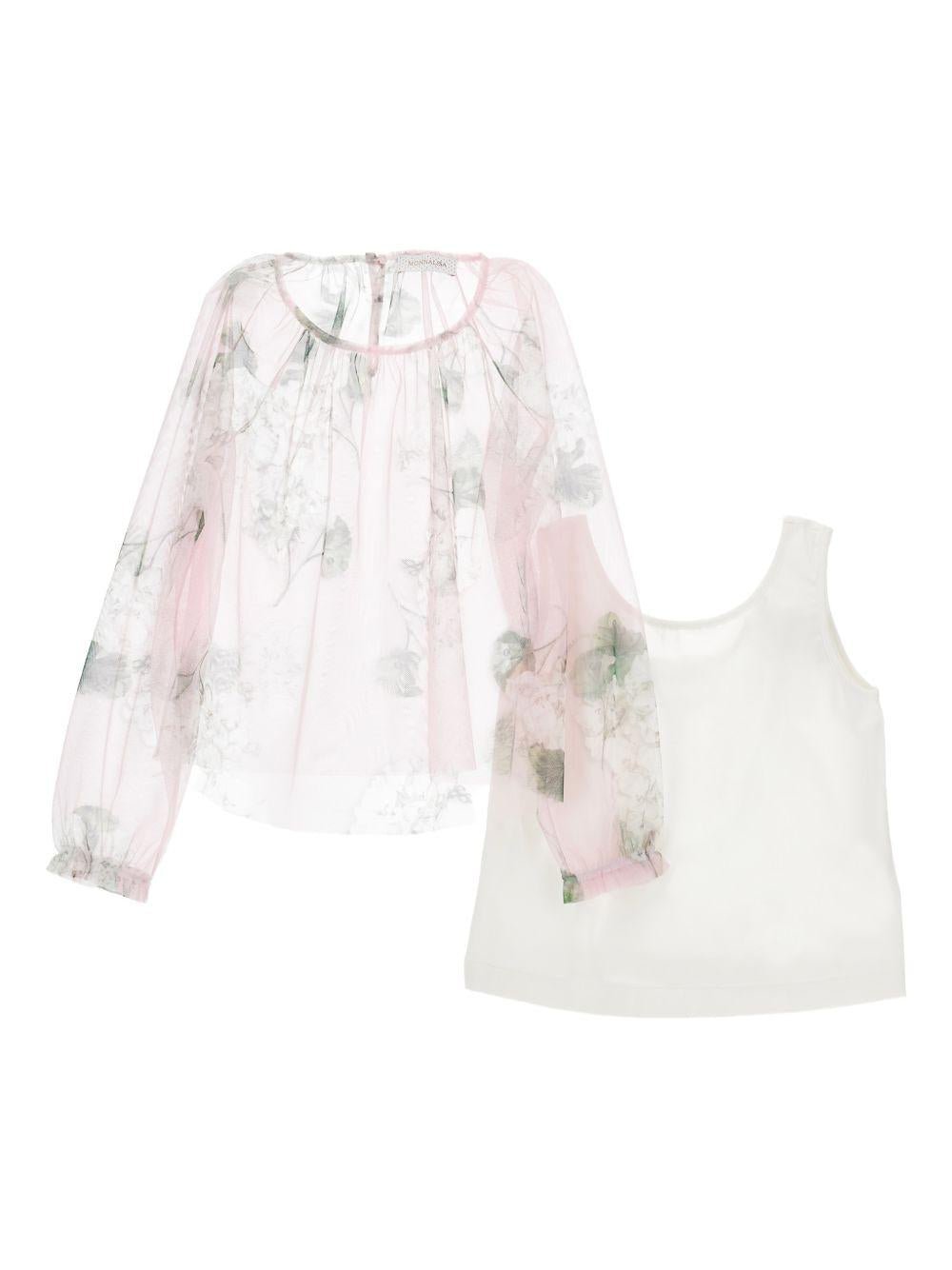 Blusa per bambina Monnalisa rosa chiaro con stampa a fiori - Rubino Kids