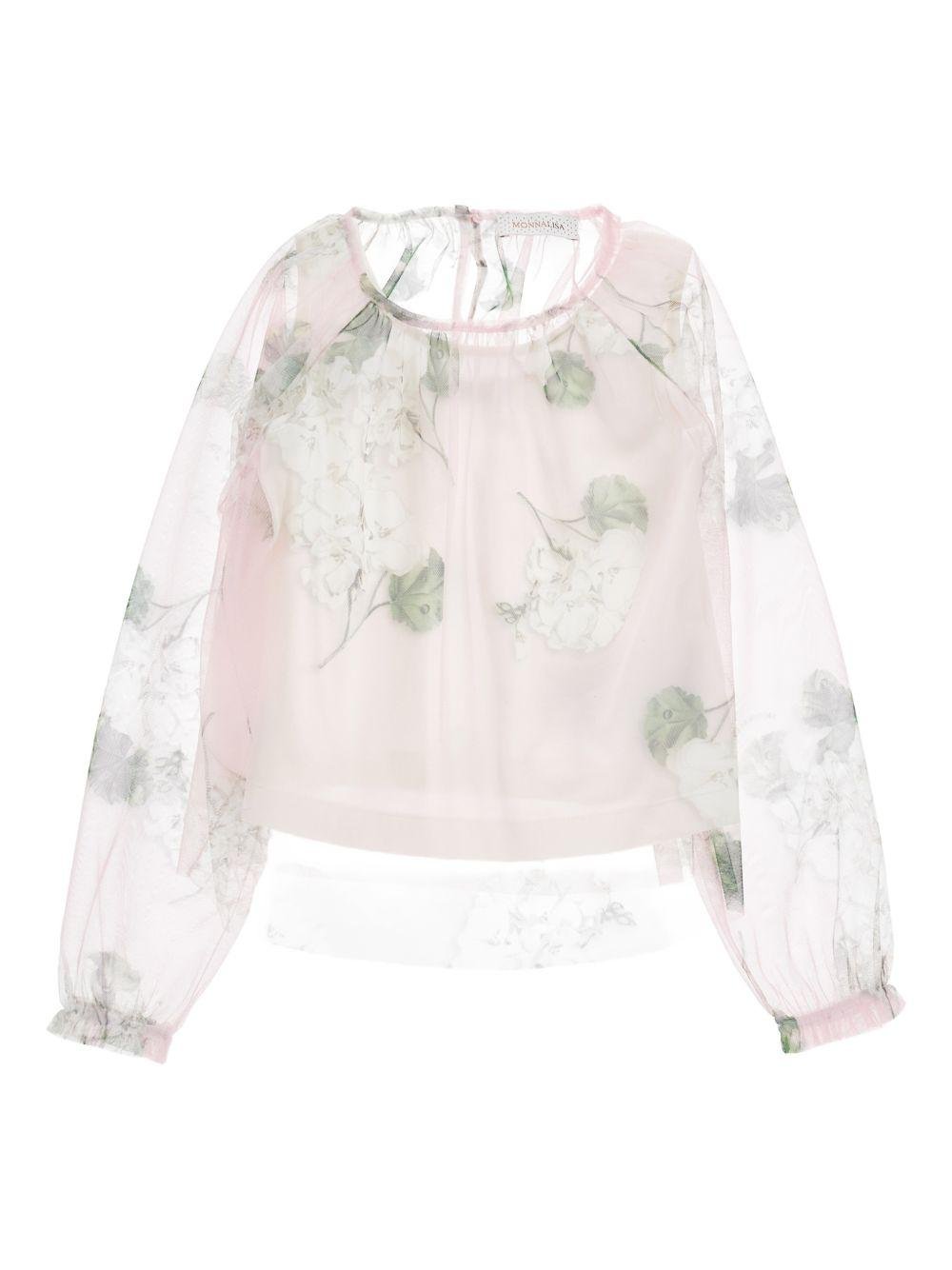 Blusa per bambina Monnalisa rosa chiaro con stampa a fiori - Rubino Kids
