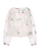 Blusa per bambina Monnalisa rosa chiaro con stampa a fiori - Rubino Kids