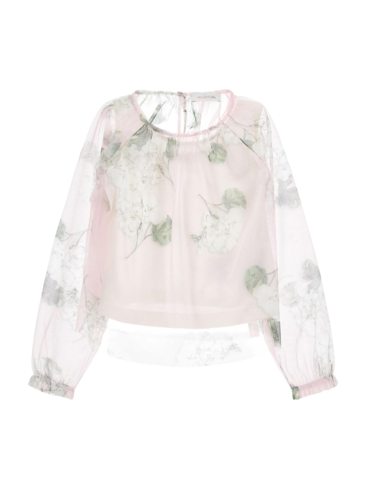 Blusa per bambina Monnalisa rosa chiaro con stampa a fiori - Rubino Kids