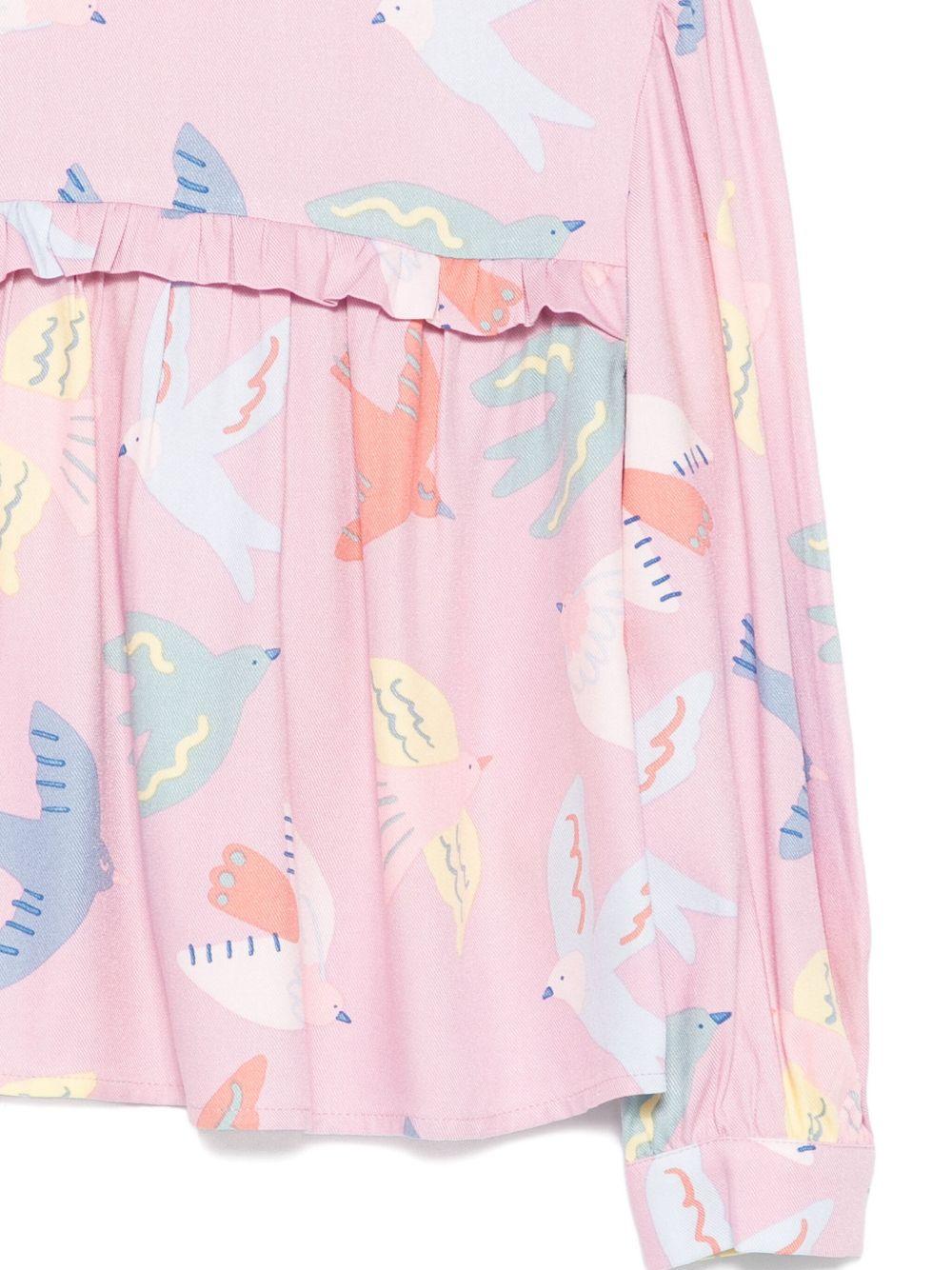 Blusa per bambina Stella McCartney Kids rosa con stampa uccelli - Rubino Kids