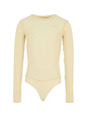 Pinko Kids beige bodysuit for girls with crystal decorations