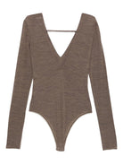 Body per donna ALYSI marrone con scollo a V - Rubino Kids