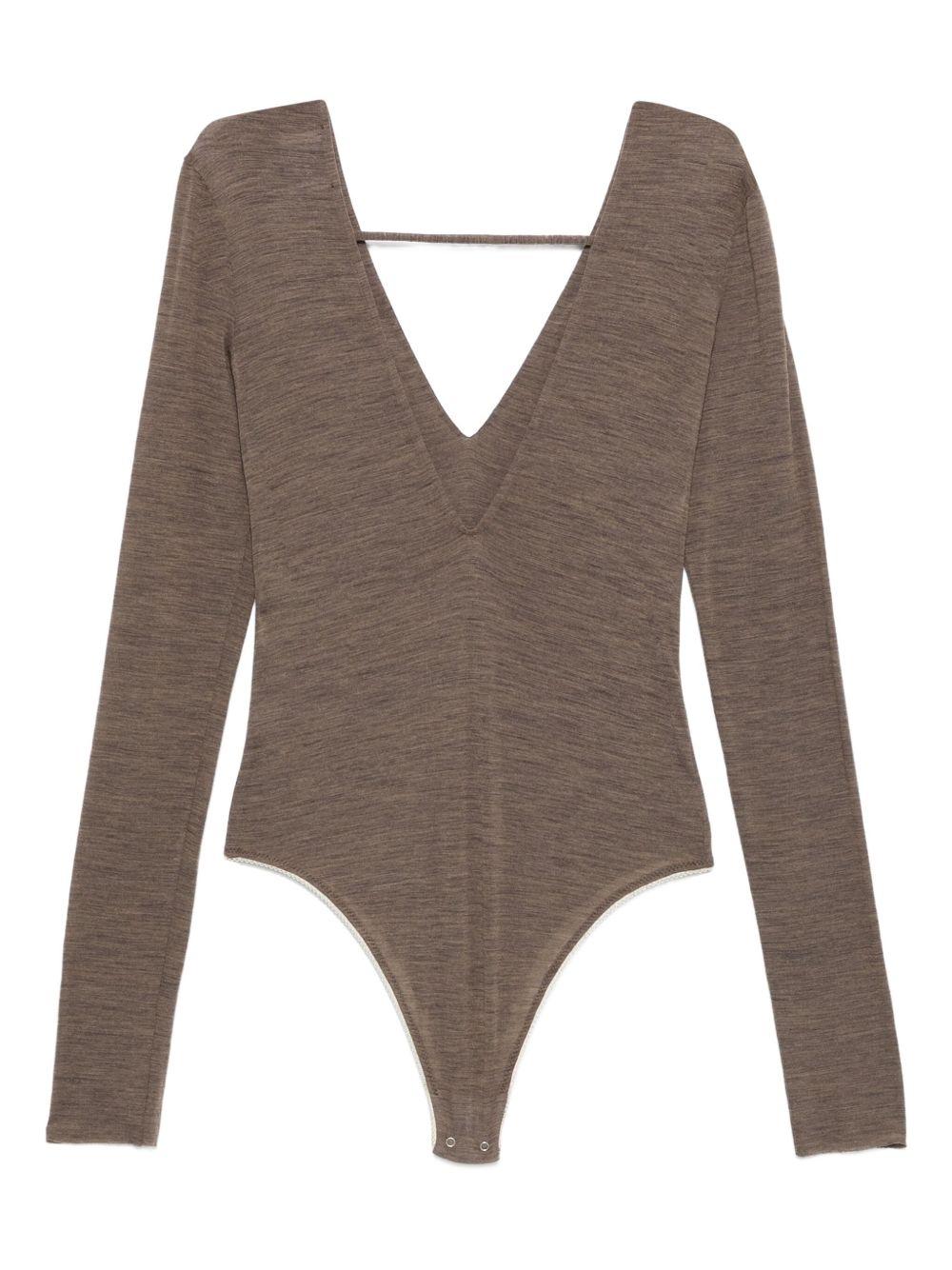 Body per donna ALYSI marrone con scollo a V - Rubino Kids