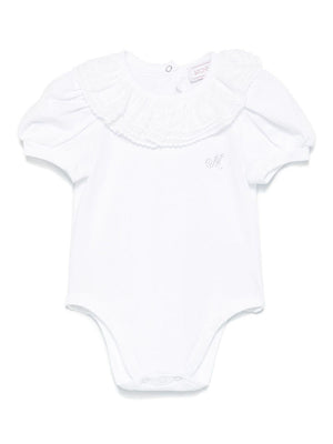Body per neonata Monnalisa bianco con strass con colletto con increspature