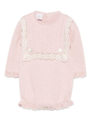Body per neonata Paz Rodrìguez rosa con bordo in pizzo