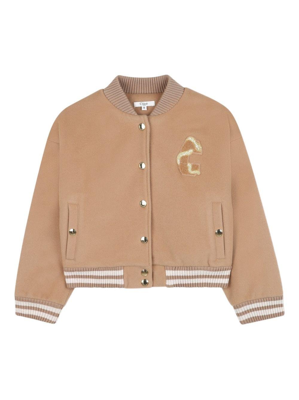 Bomber per bambina Chloé Kids beige con ricamo - Rubino Kids