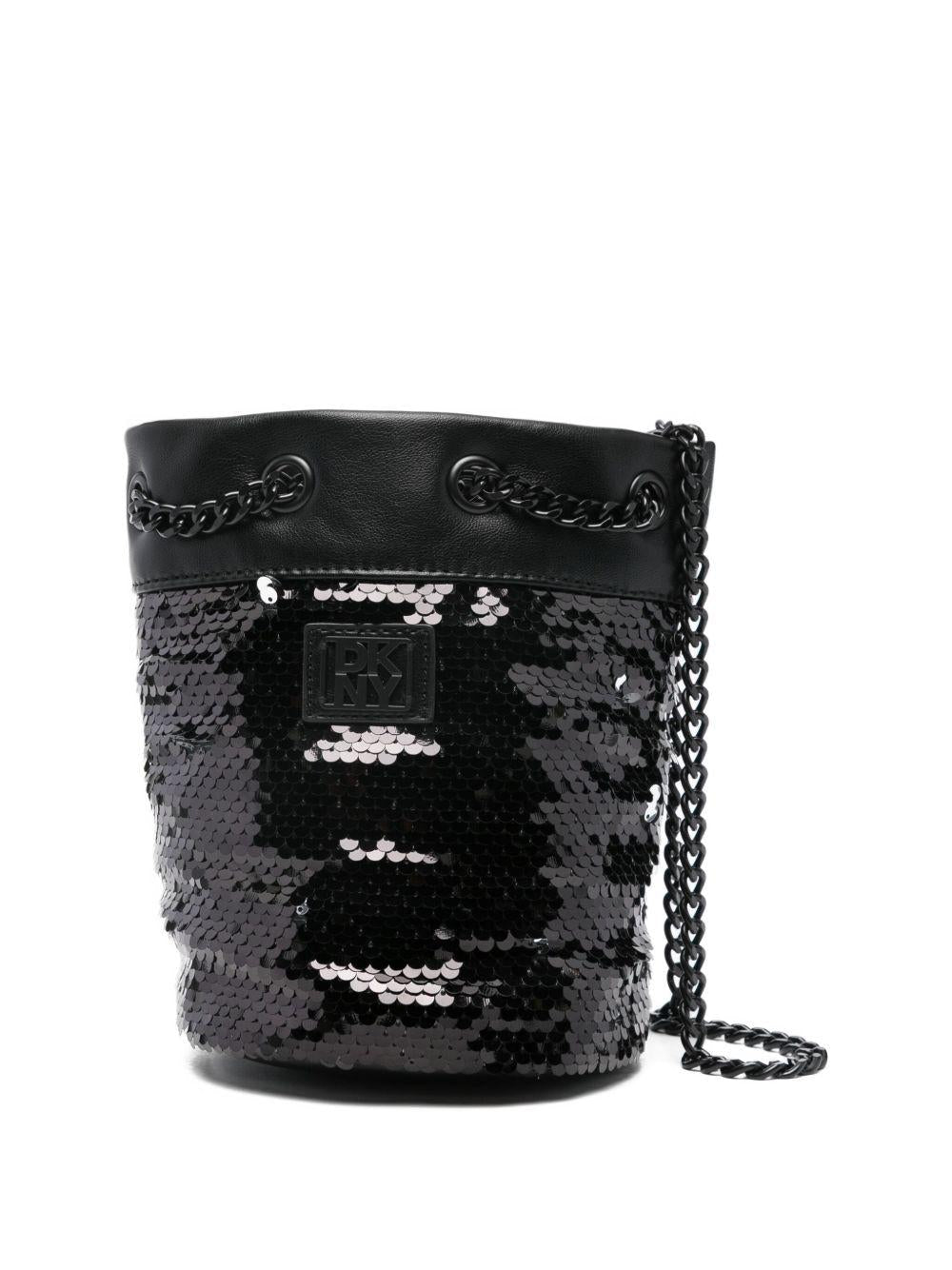 Borsa a secchiello per bambina DKNY Kids nera con paillettes - Rubino Kids
