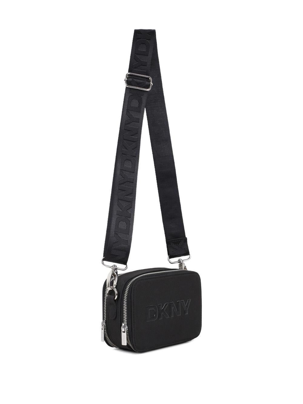 Borsa a spalla per bambina Dkny Kids nera con logo goffrato - Rubino Kids