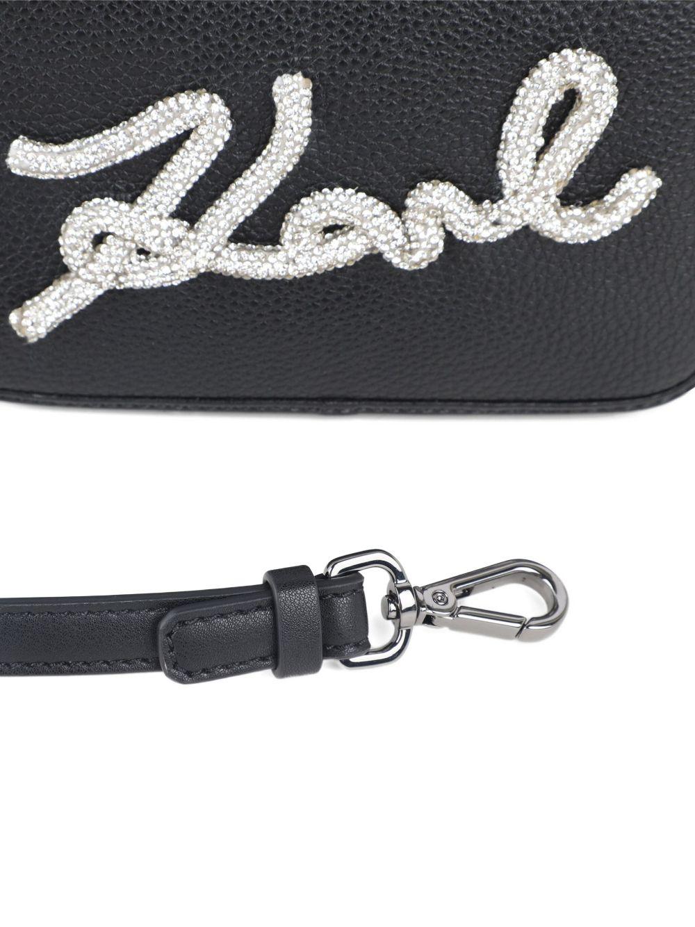 Borsa a spalla per bambina Karl Lagerfeld Kids nera con strass - Rubino Kids