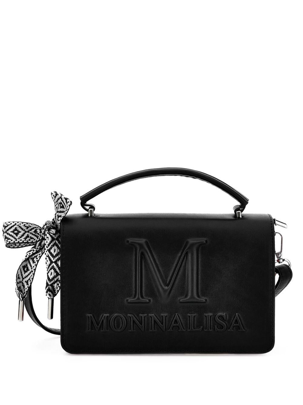Borsa a spalla per bambina Monnalisa nera con logo goffrato - Rubino Kids