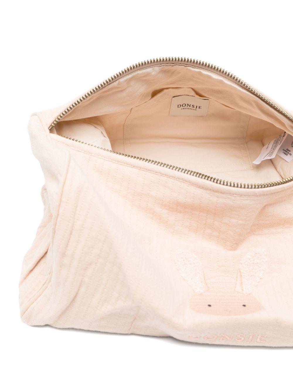 Borsa da toilette Tebe per neonati Donsje rosa con ricamo coniglio - Rubino Kids