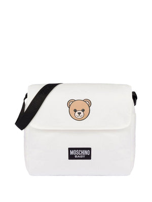 Borsa fasciatoio per neonati Moschino Kids bianca con stampa Teddy Bear