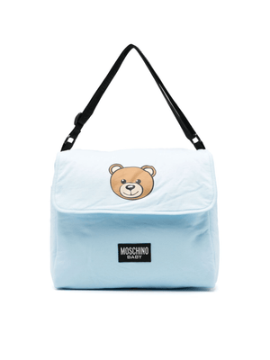 Borsa fasciatoio per neonato Moschino Kids azzurra con stampa Teddy Bear