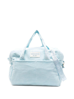 Borsa fasciatoio per neonato Moschino Kids azzurro con stampa Teddy Bear