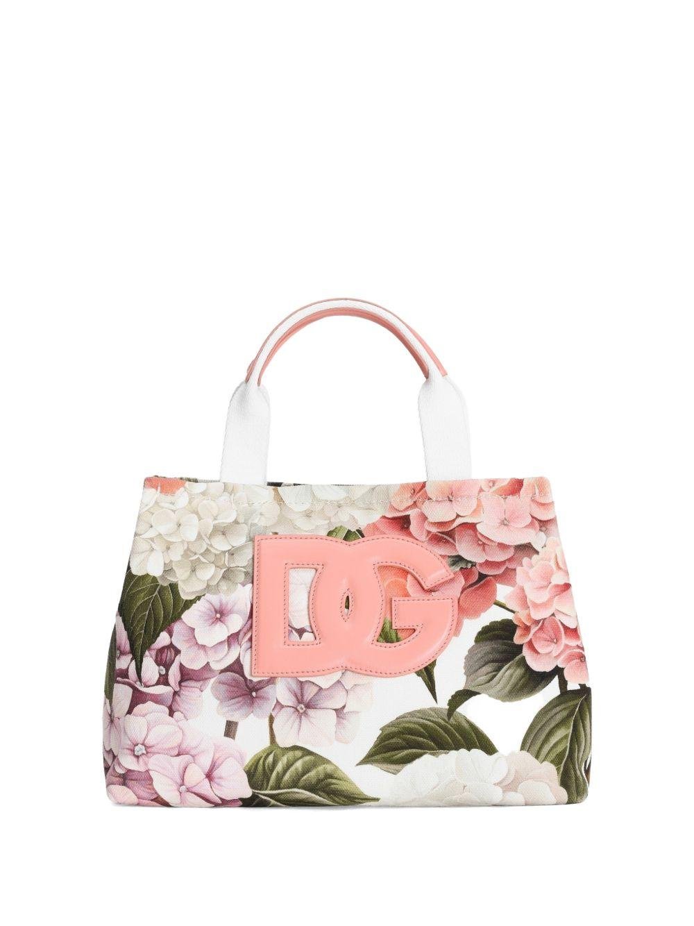 Borsa shopper per bambina Dolce & Gabbana Kids bianca con stampa a fiori all - over - Rubino Kids