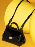 Borsa Sicily mini a spalla per bambina Dolce & Gabbana Kids nero lucida con manico - Rubino Kids
