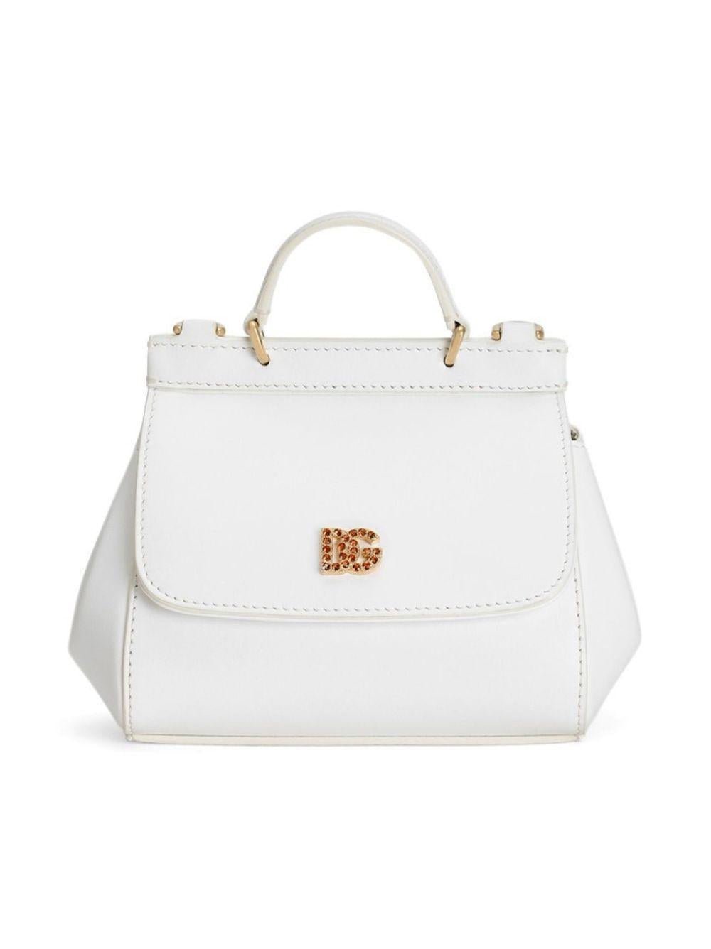 Borsa tote per bambina Dolce & Gabbana Kids Sicily mini bianco con logo con gemme - Rubino Kids