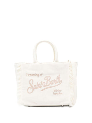 Borsa Vanity Mini per bambina MC2 Saint Barth Kids bianco con logo a contrasto sul davanti