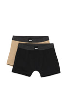 Boxer per bambino Boss Kidswear nero e beige con elastico in vita con logo (confezione da due) - Rubino Kids