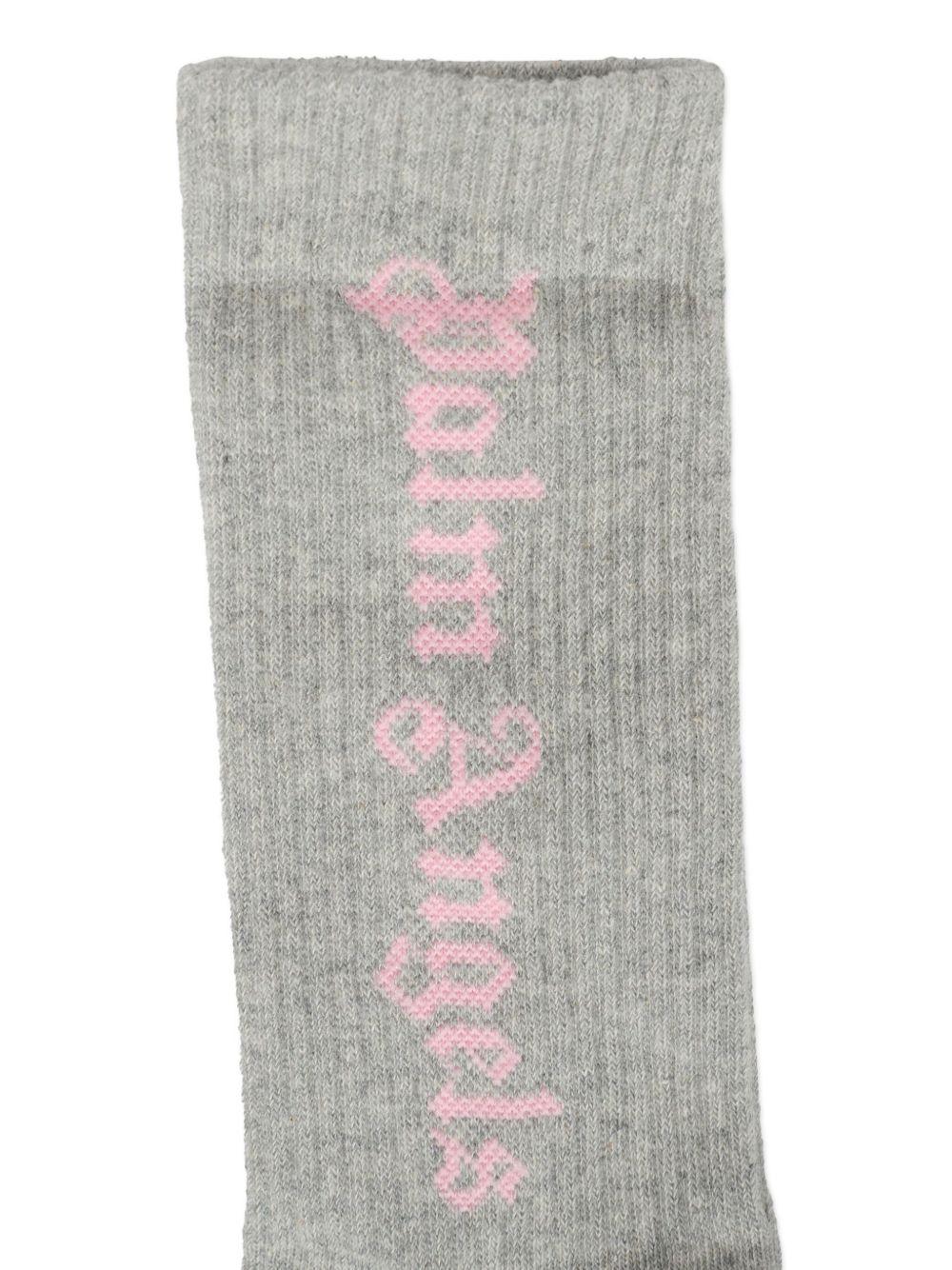 Calzini per bambina Palm Angels Kids grigi con logo rosa - Rubino Kids