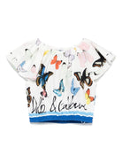 Camicetta in popeline con stampa a farfalla per bambina Dolce & Gabbana Kids bianco con spalle scoperte - Rubino Kids