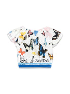 Camicetta in popeline con stampa a farfalla per bambina Dolce & Gabbana Kids bianco con spalle scoperte - Rubino Kids