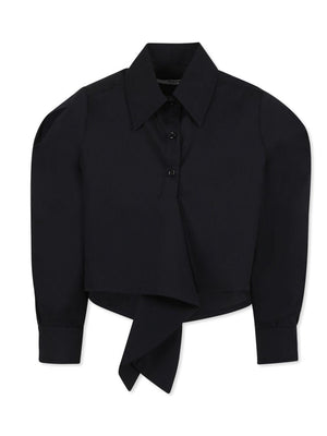 MSGM Kids black ruffled shirt for girls with classic collar