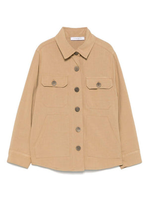 Camicia con tasche per bambino Paolo Pecora Kids marrone con colletto classico