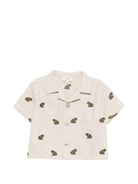 Camicia Deccie per neonato Donsje beige con ricamo rane all - over - Rubino Kids