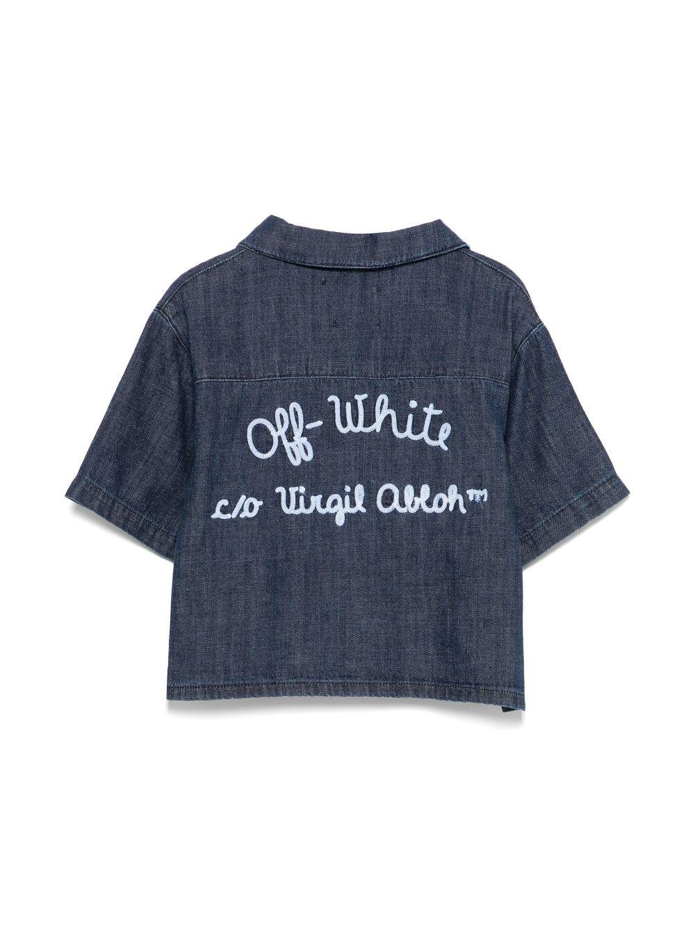 Camicia denim con ricamo per bambina Off - White Kids blu con tasca sul petto - Rubino Kids