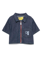 Camicia denim con ricamo per bambina Off - White Kids blu con tasca sul petto - Rubino Kids
