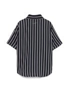 Camicia gessata per bambino Paolo Pecora Kids blu con colletto classico - Rubino Kids