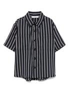 Camicia gessata per bambino Paolo Pecora Kids blu con colletto classico - Rubino Kids