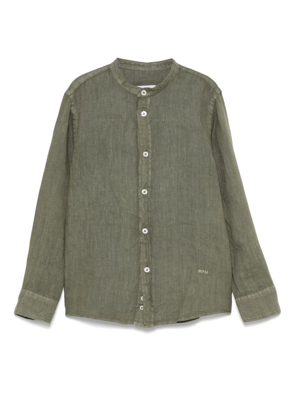 Camicia in lino per bambino Paolo Pecora Kids verde con logo ricamato - Rubino Kids