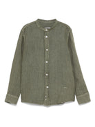 Camicia in lino per bambino Paolo Pecora Kids verde con logo ricamato - Rubino Kids