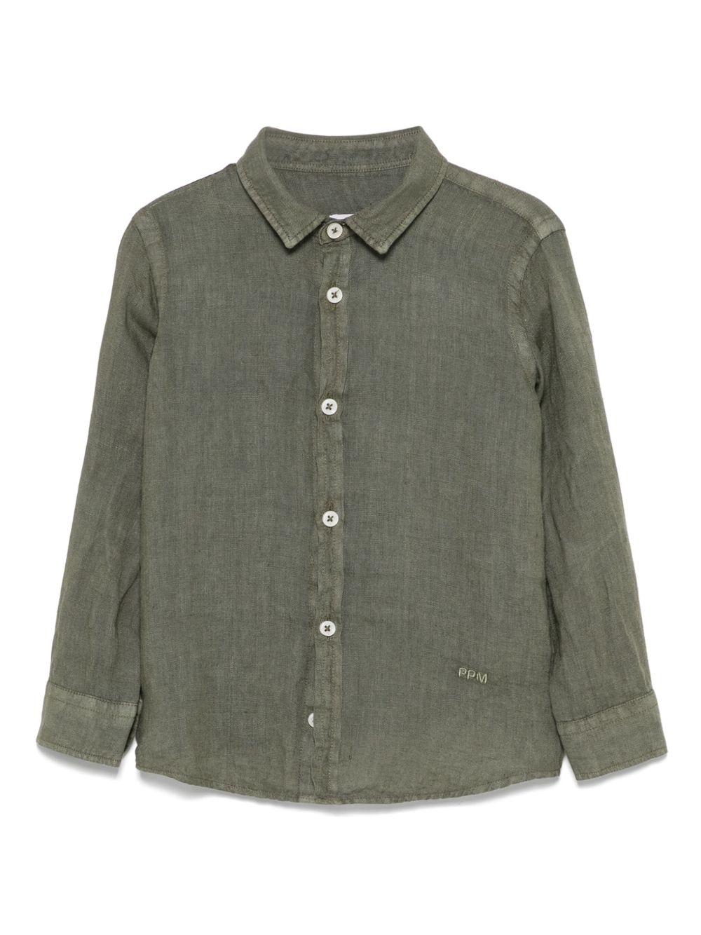 Camicia in lino per bambino Paolo Pecora Kids verde con logo ricamato - Rubino Kids