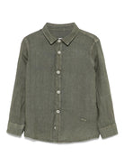 Camicia in lino per bambino Paolo Pecora Kids verde con logo ricamato - Rubino Kids