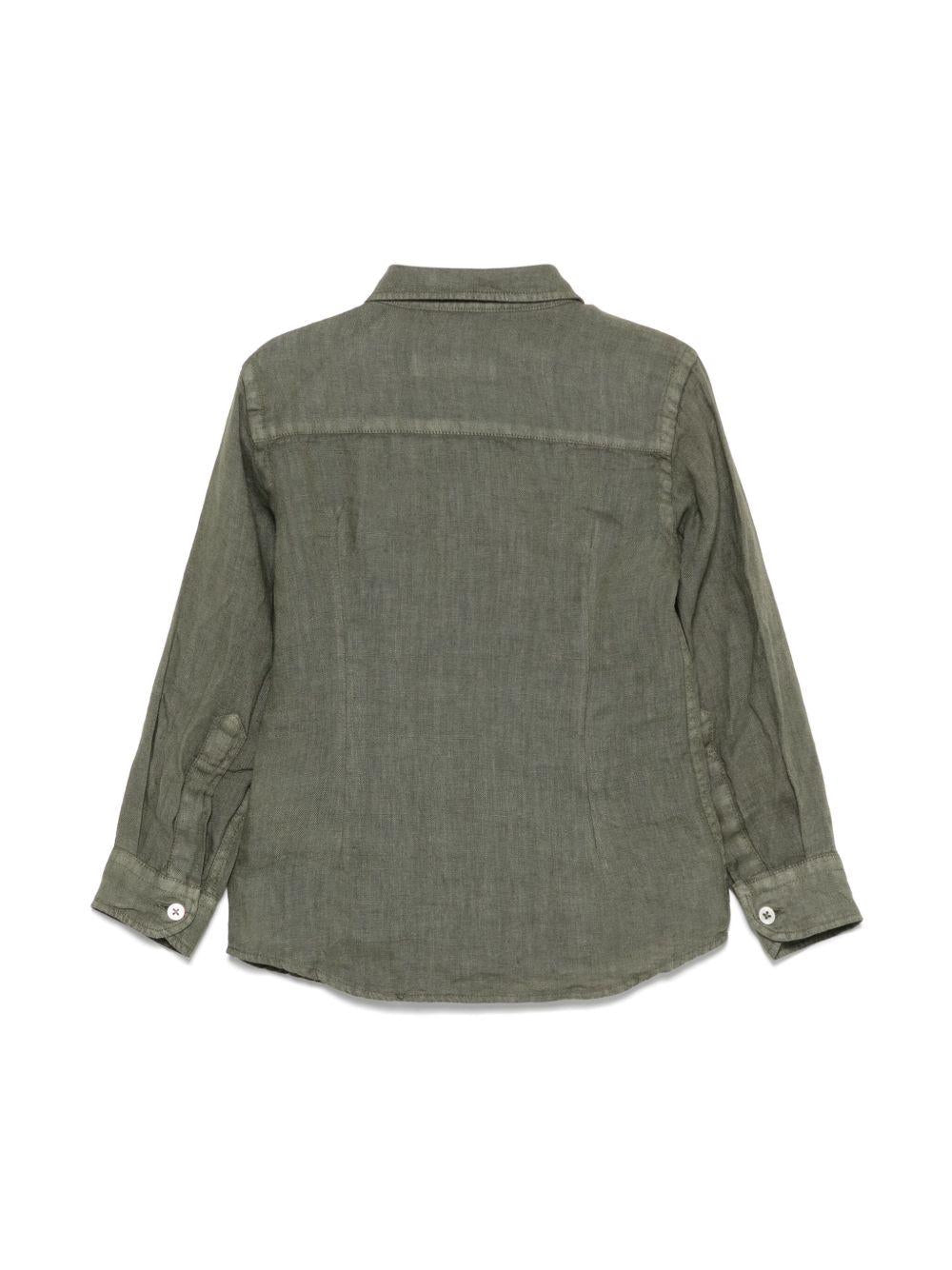 Camicia in lino per bambino Paolo Pecora Kids verde con logo ricamato - Rubino Kids