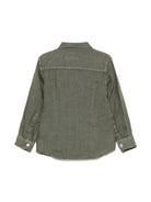 Camicia in lino per bambino Paolo Pecora Kids verde con logo ricamato - Rubino Kids