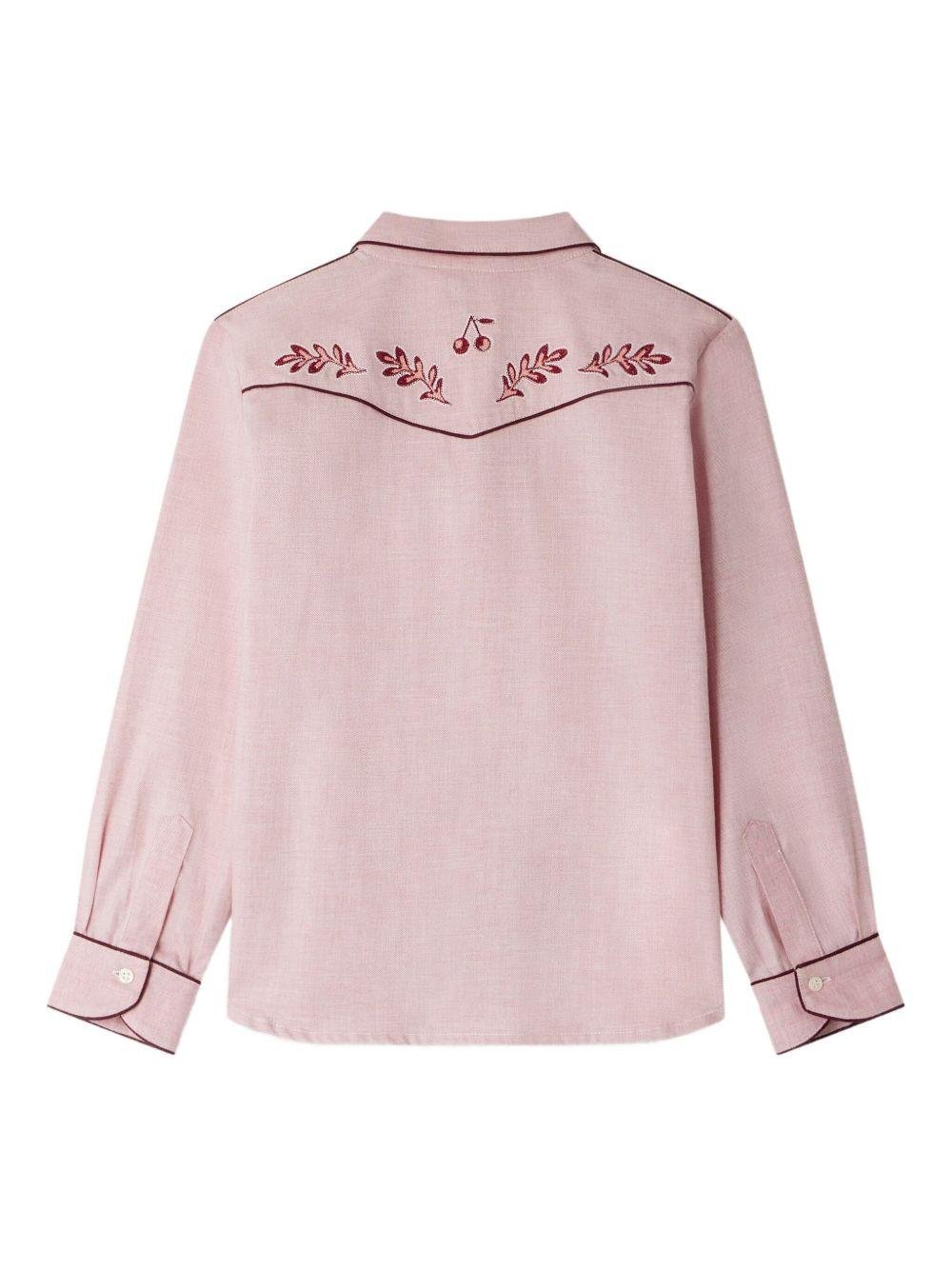 Camicia Jiggle per bambina Bonpoint rosa con carré ricamato - Rubino Kids