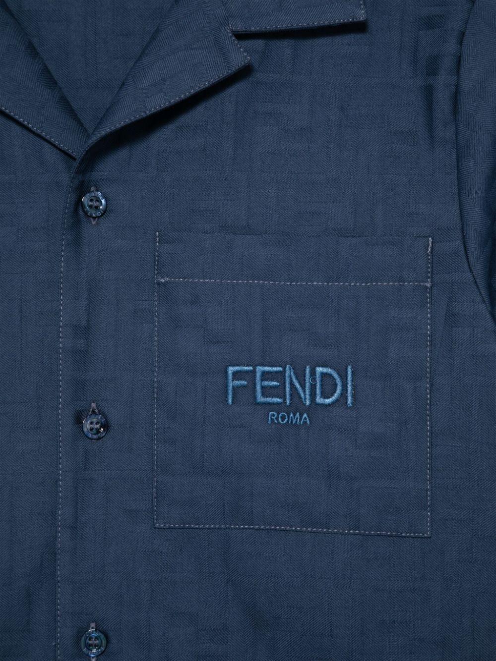Camicia junior in cotone jacquard per bambino Fendi Kids blu con logo FF - Rubino Kids