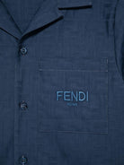 Camicia junior in cotone jacquard per bambino Fendi Kids blu con logo FF - Rubino Kids